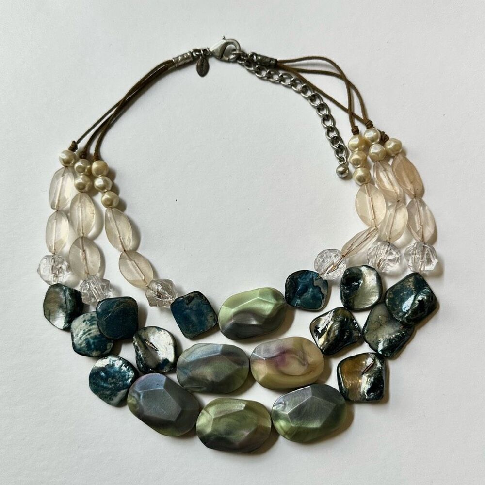 Chico's Luisa blue abalone multi strand statement necklace - Picture 9 of 13